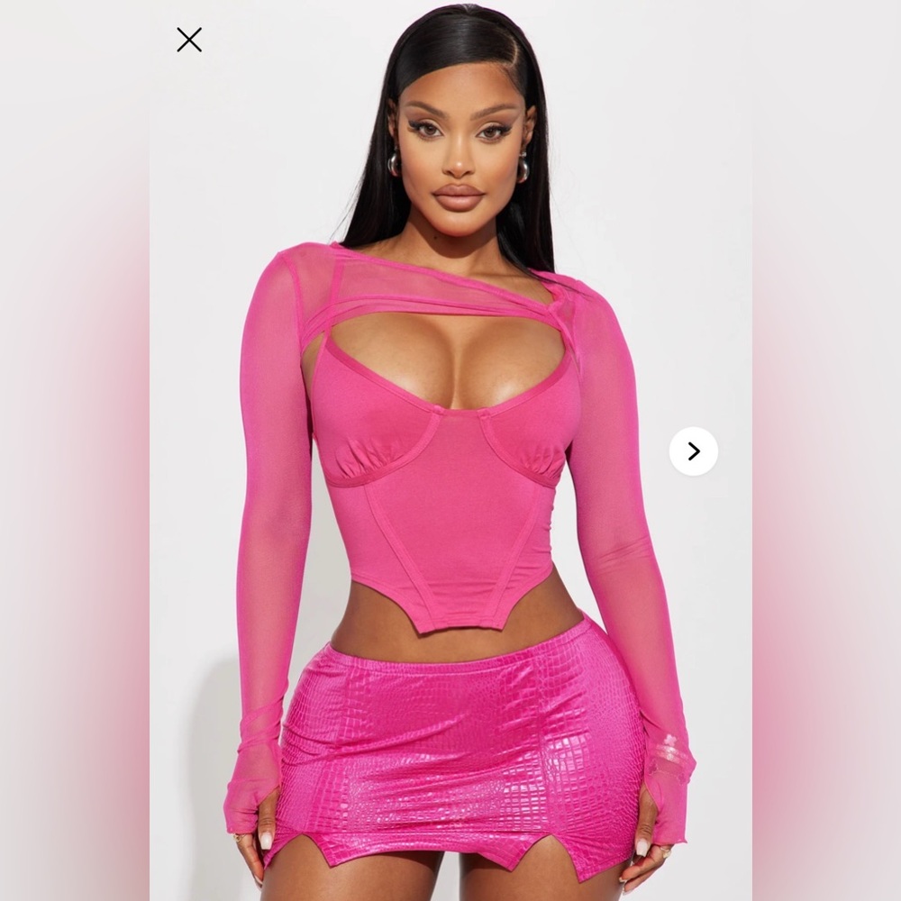 Fashion Nova Molly Mesh Top 2 piece  - Fuchsia